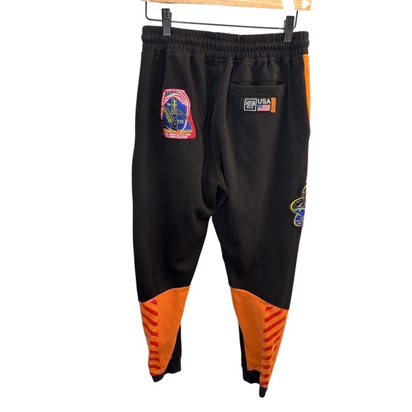 Hudson Outerwear NASA Jogger Sweatpants Mens Medium Black Orange Patches USA - Picture 2 of 11